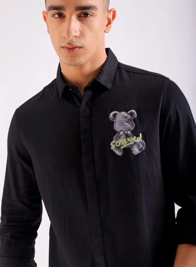 The Indian Garage Co Men Slim Fit Graphic Print Full Sleeves Cutaway Collar Party Wear Shirt