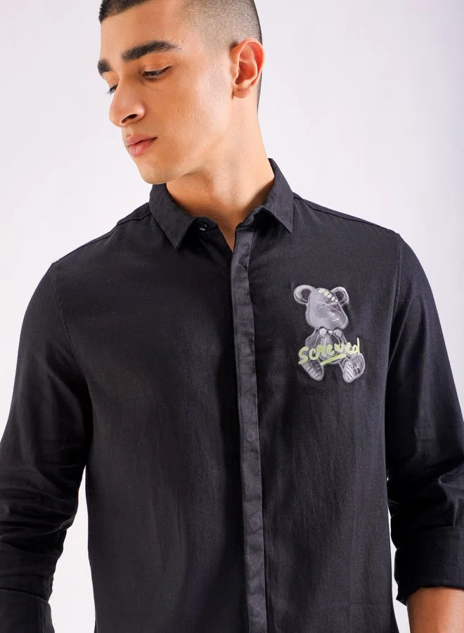 The Indian Garage Co Men Slim Fit Graphic Print Full Sleeves Cutaway Collar Party Wear Shirt