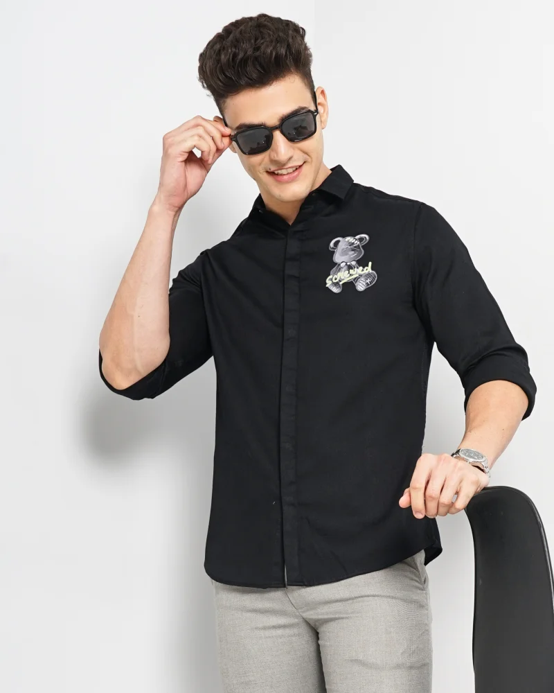 The Indian Garage Co Men Slim Fit Graphic Print Full Sleeves Cutaway Collar Party Wear Shirt
