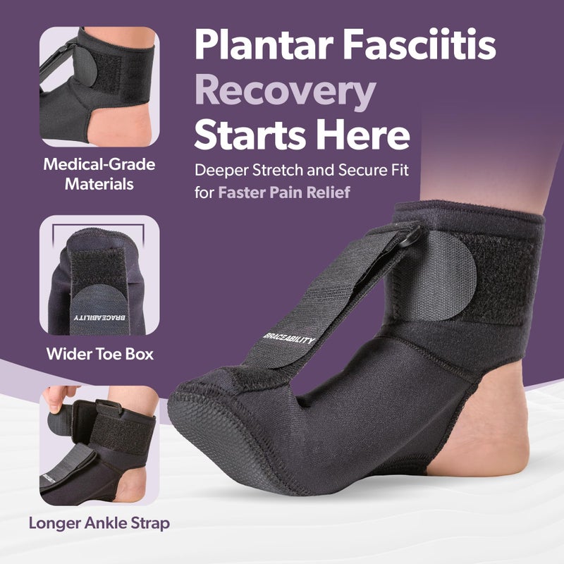 BraceAbility Plantar Fasciitis Night Splint Sock - Soft Plantar Fascia Boot for Sleeping, Achilles Tendonitis Relief, Foot Drop, Heel Pain - Planter Facetious Night Sling Brace for Women and Men (M) - Image 3