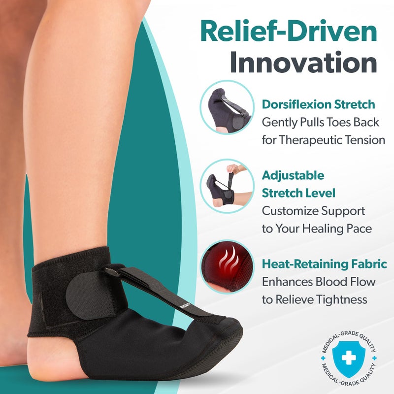 BraceAbility Plantar Fasciitis Night Splint Sock - Soft Plantar Fascia Boot for Sleeping, Achilles Tendonitis Relief, Foot Drop, Heel Pain - Planter Facetious Night Sling Brace for Women and Men (M) - Image 4