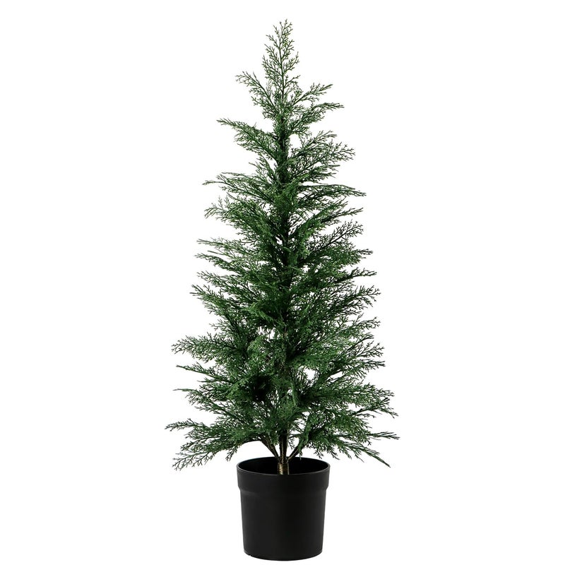 Kunjocy 3FT Artificial Cedar Topiary Trees for Indoor Outdoors, Potted Fake Cypress Christmas Trees Faux Cedar Pines Evergreen Plants for Home Front Porch Decor (1, Green) - Image 1