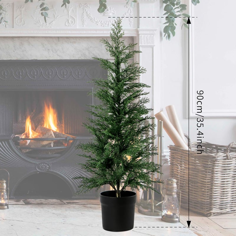 Kunjocy 3FT Artificial Cedar Topiary Trees for Indoor Outdoors, Potted Fake Cypress Christmas Trees Faux Cedar Pines Evergreen Plants for Home Front Porch Decor (1, Green) - Image 2