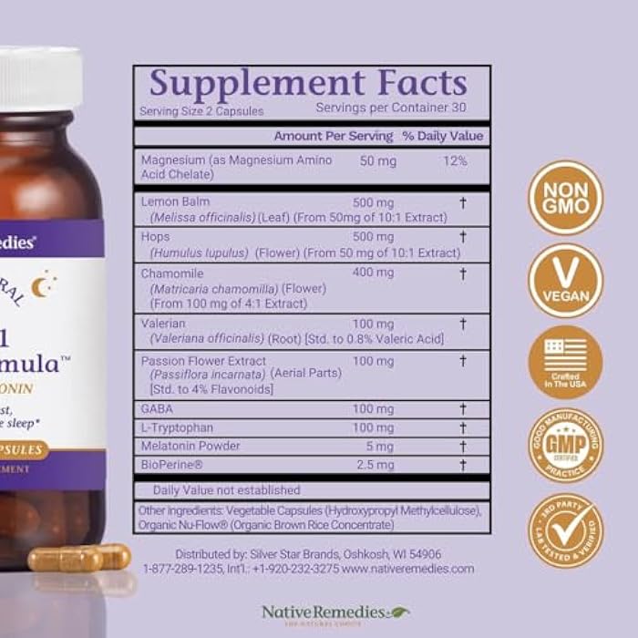 Native Remedies 10-in-1 Natural Sleep Aid for Adults & Kids 4+ – Herbal Sleep Supplement with Melatonin 5mg, Magnesium, Valerian Root, Chamomile & L-Tryptophan – Non-Habit Forming, Vegan, 60 Capsules - Image 4