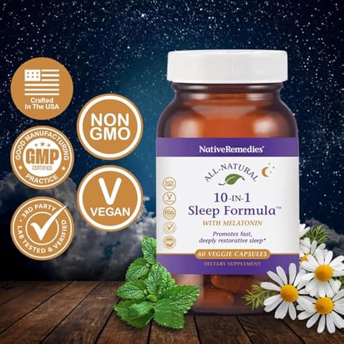 Native Remedies 10-in-1 Natural Sleep Aid for Adults & Kids 4+ – Herbal Sleep Supplement with Melatonin 5mg, Magnesium, Valerian Root, Chamomile & L-Tryptophan – Non-Habit Forming, Vegan, 60 Capsules - Image 2