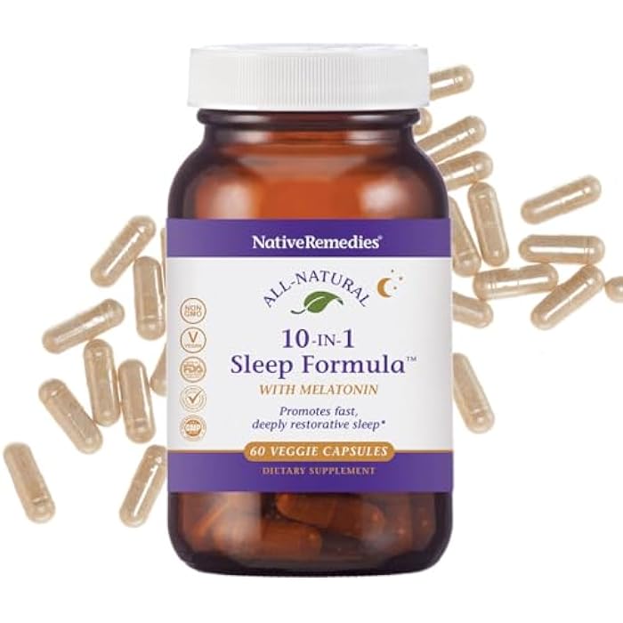 Native Remedies 10-in-1 Natural Sleep Aid for Adults & Kids 4+ – Herbal Sleep Supplement with Melatonin 5mg, Magnesium, Valerian Root, Chamomile & L-Tryptophan – Non-Habit Forming, Vegan, 60 Capsules - Image 1