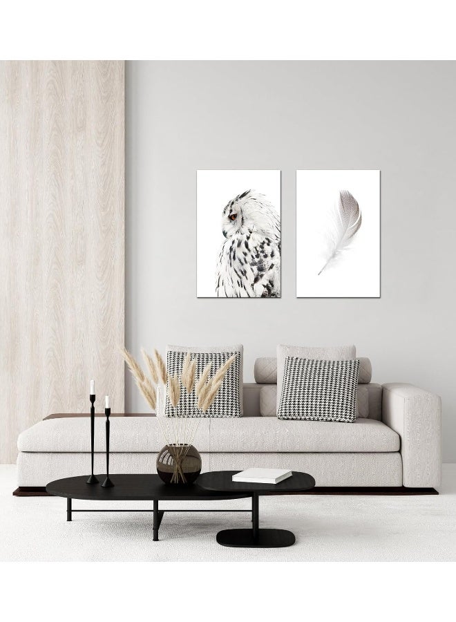 Home Trove Contemporary Wall Art Canvas Grey Owl Pictures For Living Room Feather Paintings Modern Animal Prints Giclee Artwork Stretched Ready To Hang, Each Piece 16X24 Inch  - Image 4