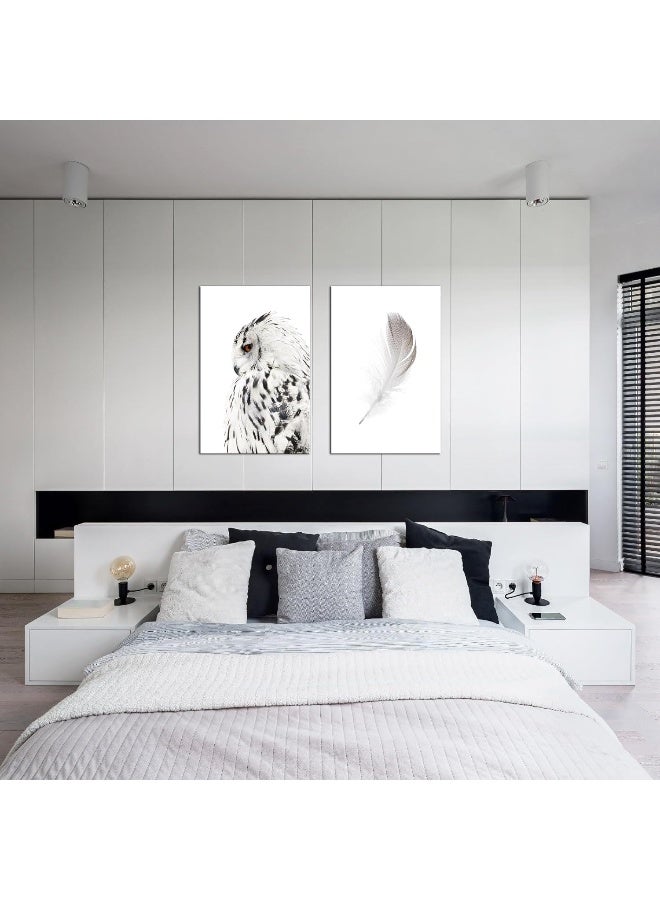 Home Trove Contemporary Wall Art Canvas Grey Owl Pictures For Living Room Feather Paintings Modern Animal Prints Giclee Artwork Stretched Ready To Hang, Each Piece 16X24 Inch  - Image 5