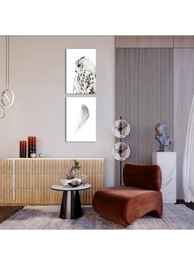 Home Trove Contemporary Wall Art Canvas Grey Owl Pictures For Living Room Feather Paintings Modern Animal Prints Giclee Artwork Stretched Ready To Hang, Each Piece 16X24 Inch  - Image 3