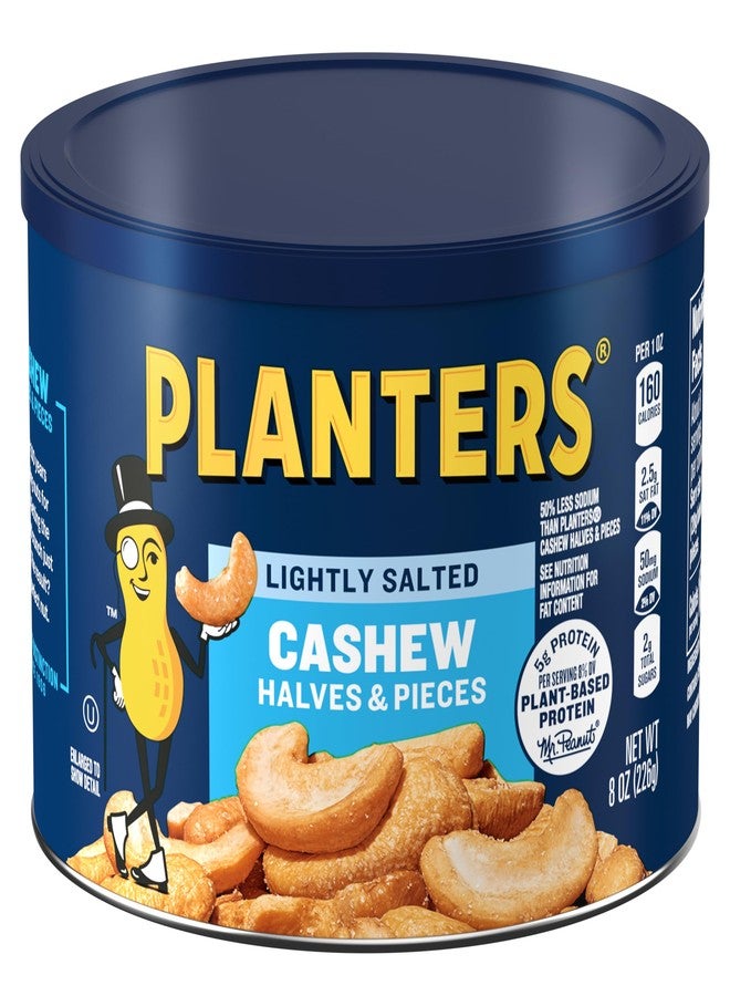 PLANTERS Lightly Salted Cashews, Cashew Halves & Pieces, Plant-Based Protein, 8 Oz Canister, Great Party Snack - Image 1