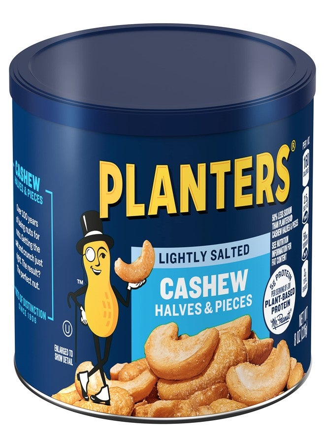 PLANTERS Lightly Salted Cashews, Cashew Halves & Pieces, Plant-Based Protein, 8 Oz Canister, Great Party Snack - Image 2