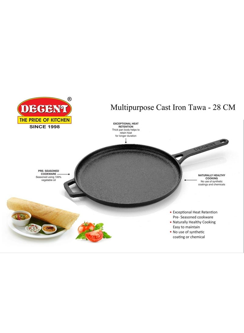 Decent Cast Iron Multipurpose Tawa 28 cm | Heavy Pre-Seasoned Cast Iron Pan for Dosa, Chapati, Paratha, Chilla & Pancakes | Gas & Induction Compatible - Image 3