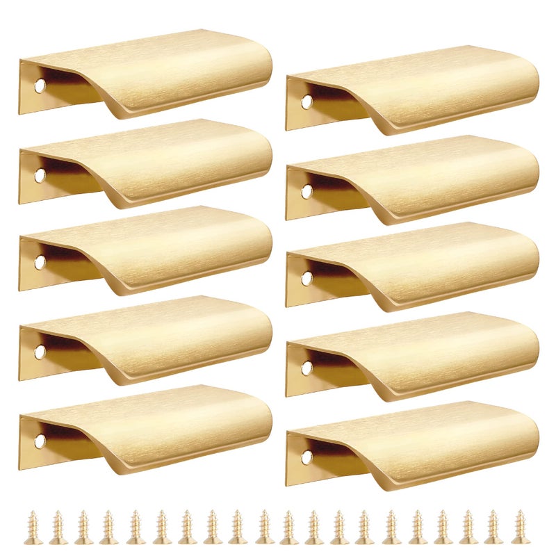 Malimali 10 Pack Gold Edge Finger Pulls for Cabinets 315 Kitchen Cabinet Pulls Handles Drawer Pulls Modern Aluminum Concealed Tab Pulls for Closet Door Brushed Brass