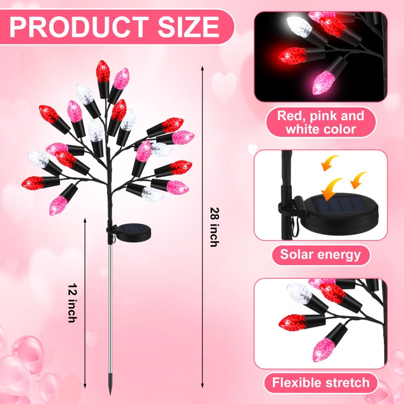 Glooglitter 4 Pcs Valentine's Day Outdoor Decoration Solar Pathway Lights 28" Pink Stake Light Waterproof 8 Modes 80 Heart Shape LEDs for Yard Walkway Path Garden Patio Valentine Decor - Image 2