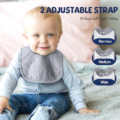 POIKSHARK 6-Pack Muslin Baby Bibs for Unisex Boys Girls, Solid Colors, Drooling and Teething Bibs for Infant, Newborn, Soft Cotton Baby Drool Bibs - Blue - Image 2