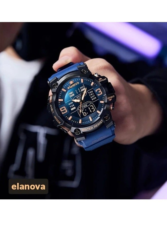 إيلانوفا ساعة يد بعقارب وشاشة رقمية، مقاومة للماء، بسوار سيليكون متين مقاوم للتلف، طراز EL909 - Image 3