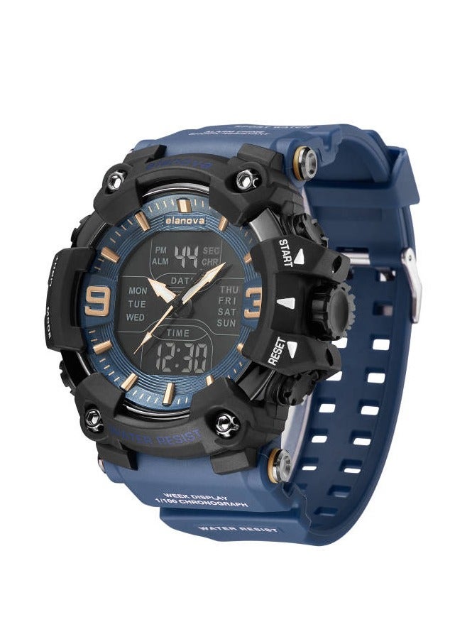 إيلانوفا ساعة يد بعقارب وشاشة رقمية، مقاومة للماء، بسوار سيليكون متين مقاوم للتلف، طراز EL909 - Image 4