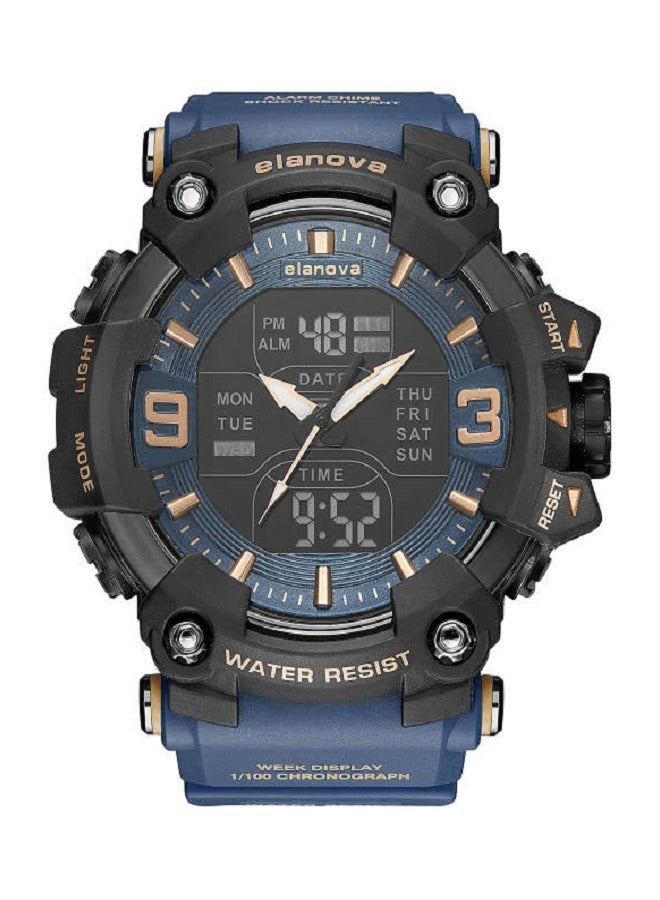 إيلانوفا ساعة يد بعقارب وشاشة رقمية، مقاومة للماء، بسوار سيليكون متين مقاوم للتلف، طراز EL909 - Image 1