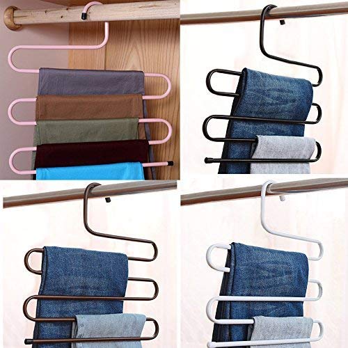 Coolkart Iron Stainless Steel s MultiLayered Pants Rack Pants Hanger Rack Multifunction SType Magic Pants Rack Lengthened Set of 4 - Image 1