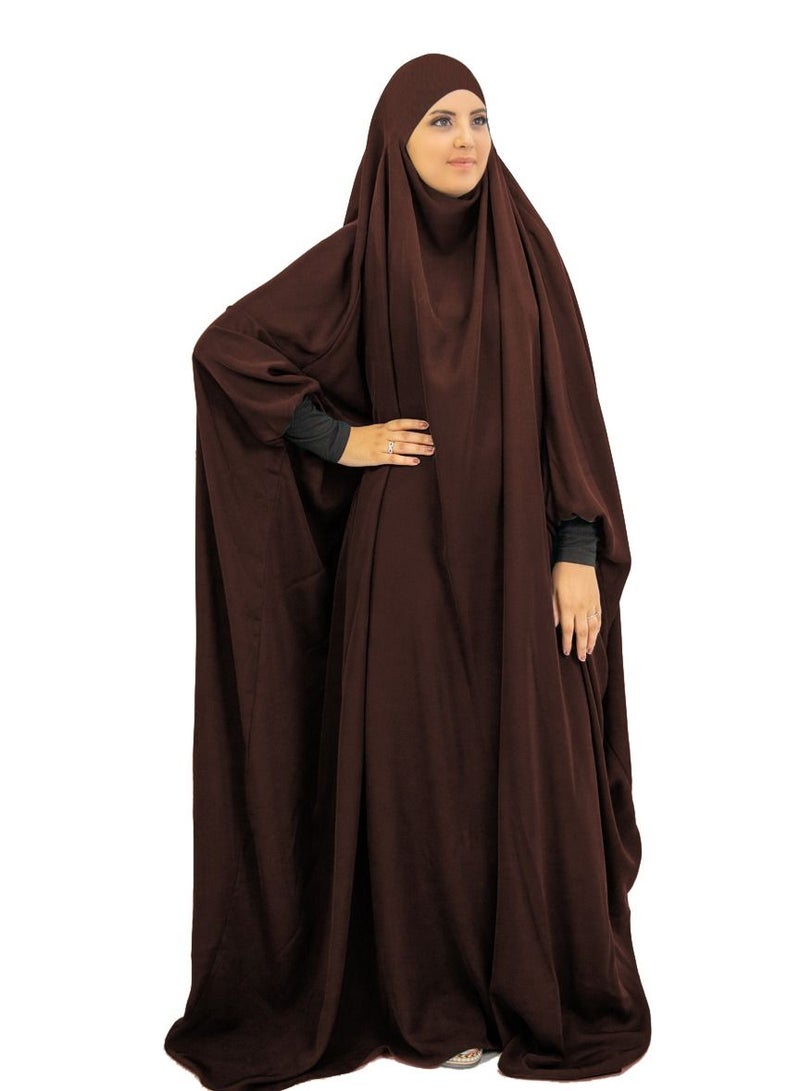 Loquat Long Sleeves Abaya With Hijab Brown - Image 1