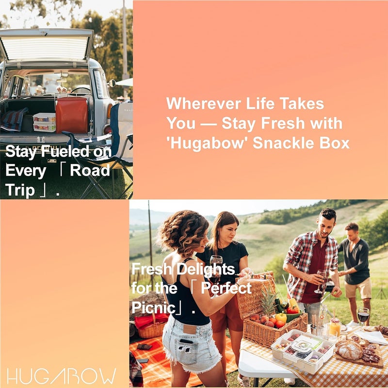 Hugabow Portable Snackle Box Container with Ice Pack, Cooling Travel Charcuterie Box with Lid, Snack Cooler with Divided Serving Tray, with 8 Compartments & Drain Trays, for Outdoor Parties, Picinics - Image 5