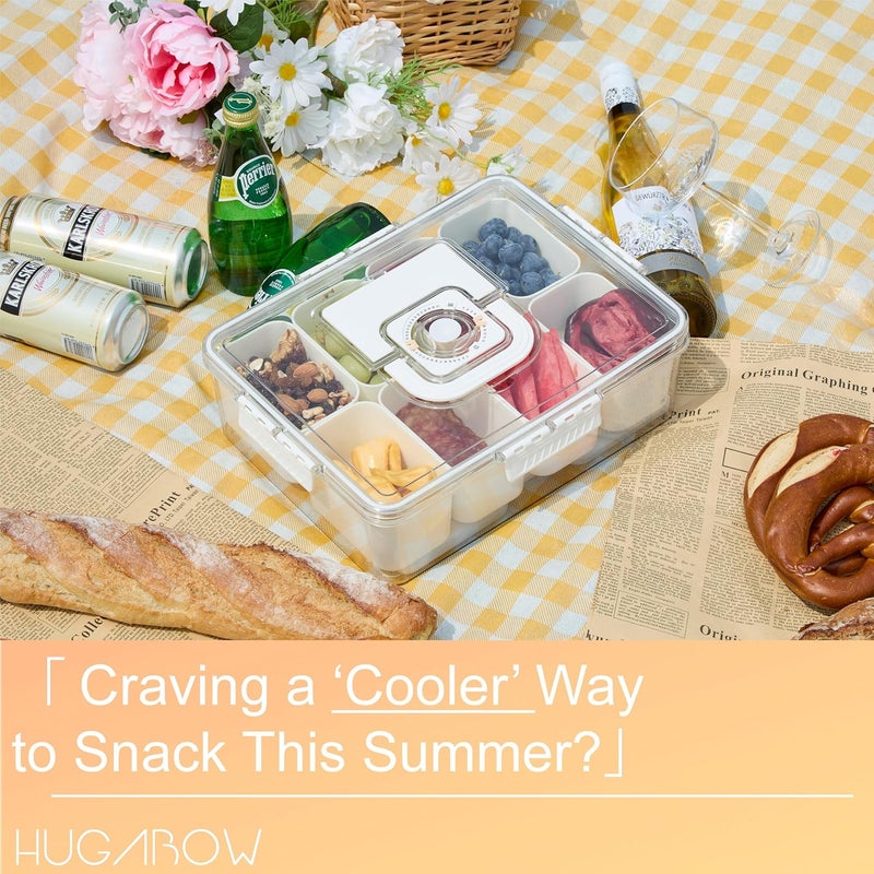 Hugabow Portable Snackle Box Container with Ice Pack, Cooling Travel Charcuterie Box with Lid, Snack Cooler with Divided Serving Tray, with 8 Compartments & Drain Trays, for Outdoor Parties, Picinics - Image 2