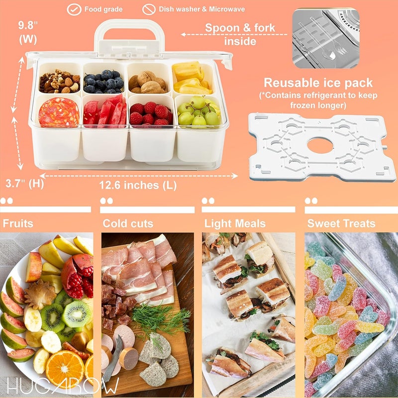 Hugabow Portable Snackle Box Container with Ice Pack, Cooling Travel Charcuterie Box with Lid, Snack Cooler with Divided Serving Tray, with 8 Compartments & Drain Trays, for Outdoor Parties, Picinics - Image 4