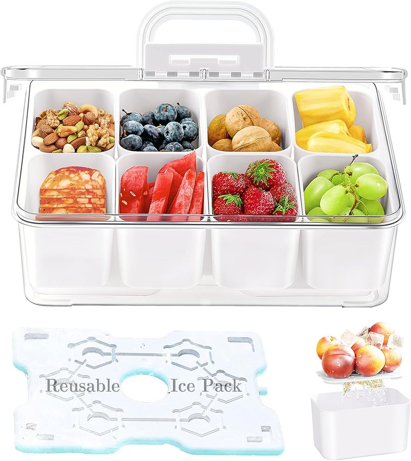 Hugabow Portable Snackle Box Container with Ice Pack, Cooling Travel Charcuterie Box with Lid, Snack Cooler with Divided Serving Tray, with 8 Compartments & Drain Trays, for Outdoor Parties, Picinics - Image 1