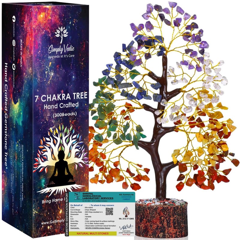 Simply Vedic 7 Chakra Crystal Tree of Life for Positive Energy Good Luck Chakra Activation Natural Healing Gemstones MoneyTree Feng Shui Spiritual Gift Home Decor Handmade by Traditional Artist
