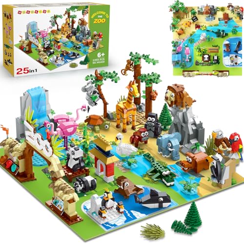 HOGOKIDS 25 Animals Zoo Building Set with Play Mat 8 Pack Zoo Scene modules Blocks Toy for Easter Valentines Day Party Favors Classroom Prizes Fillers Birthday Gifts for Kids Boys Girls 6 1460PCS - Image 1