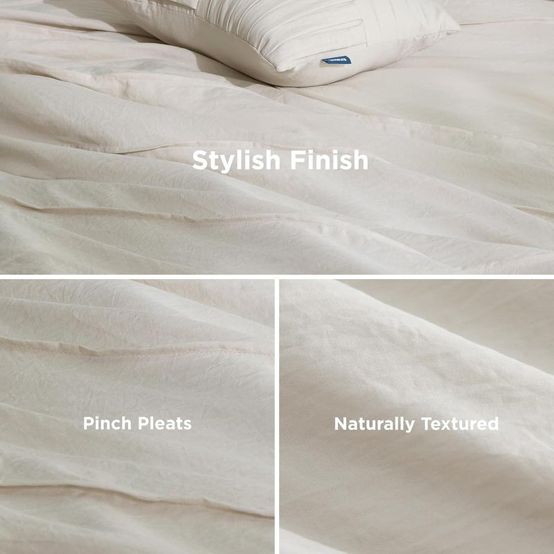 Bedsure Queen Comforter Set - 4 Pieces Pinch Pleat Bed Set, Beige Boho Bedding for All Season, 1 Soft Comforter, 2 Pillowcases, 1 Decorative Pillow - Image 5