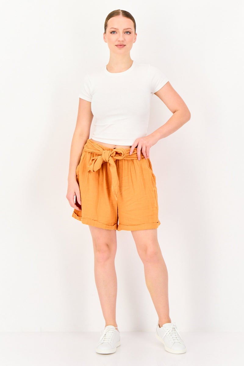 promod Women Solid Basic Shorts, Orange - Image 4