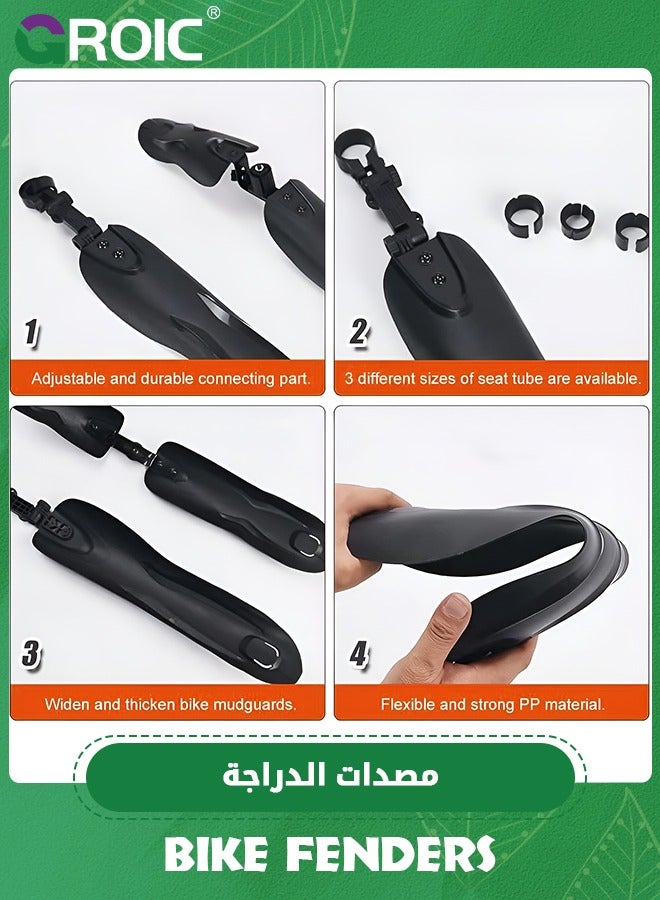 GROIC 2 Pack Universal Mountain Bike Fender, Adjustable Road Mountain Bicycle Fenders Rear and Front Mountain Bike Mud Guard Fender Set,  Universal Full Cover Thicken Bike Fender Set for 22/24/26/27.5 - Image 3