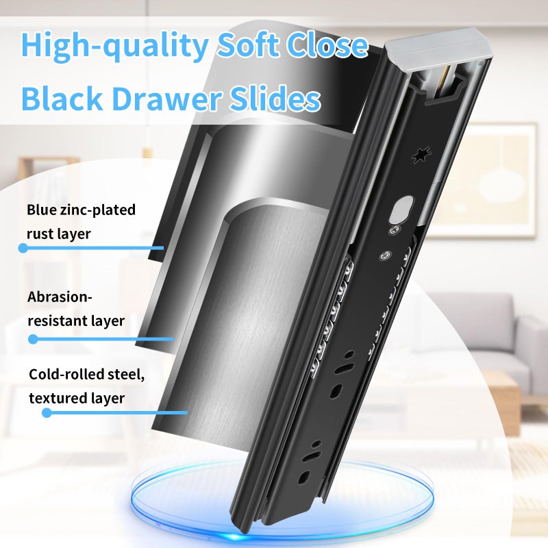 VAGUDE Soft Close Drawer Slides 1 Pair Full Extension 12 14 16 18 20 22 24 inch Side Mount Pull Out Kitchen Cabinet Rails Bracket Replacement Ball Bearing Tracks kit Guide Runner 100 LB Capacity - Image 3