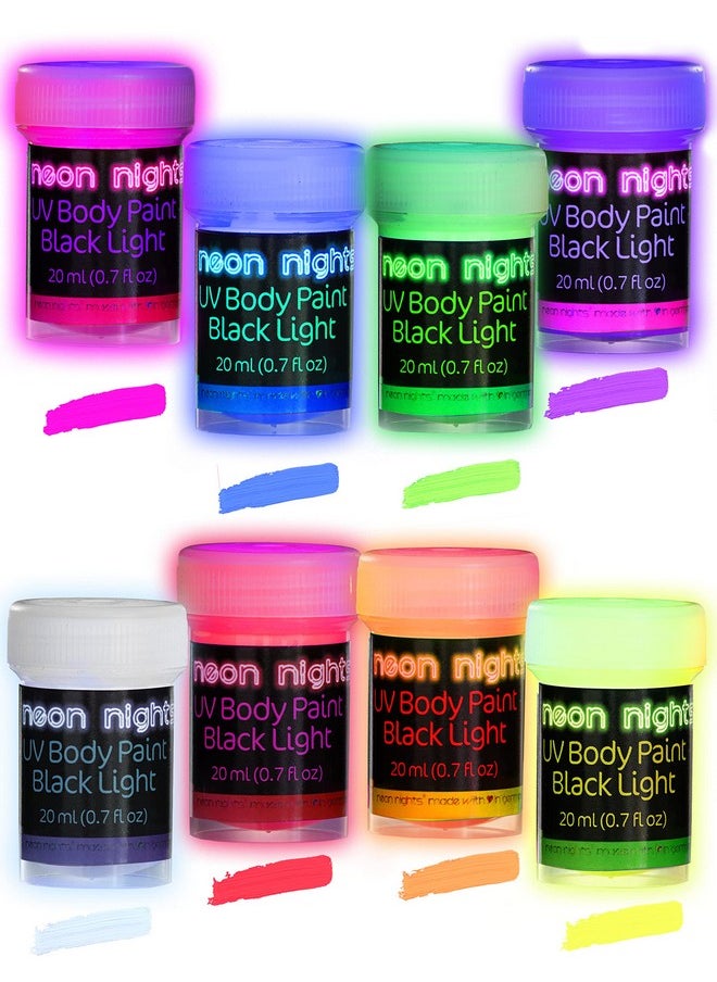neon nights - Uv Body Paint Set | Blacklight Glow Makeup Kit | Fluorescent Face Paints For Music Festivals, Photo Shoots, Nights Out - Easy To Use And Remove, Premium Quality, Vibrant Colors | 8 Colors - Image 1