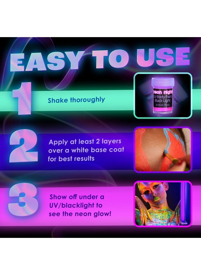 neon nights - Uv Body Paint Set | Blacklight Glow Makeup Kit | Fluorescent Face Paints For Music Festivals, Photo Shoots, Nights Out - Easy To Use And Remove, Premium Quality, Vibrant Colors | 8 Colors - Image 1