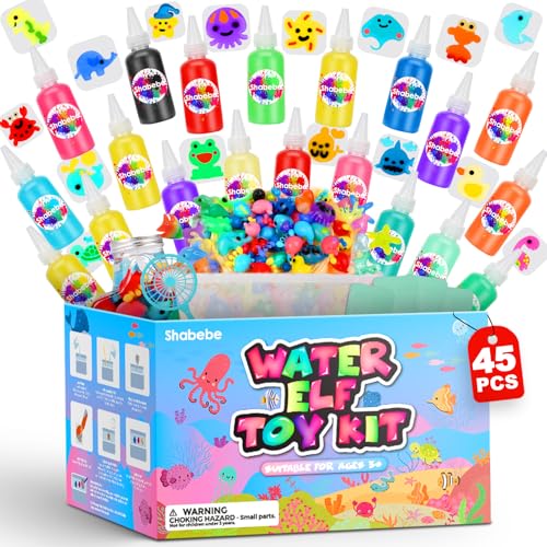 Shabebe Magic Water Elf Toy Kit 20 Magic Gels 2 GlowinTheDark 18 Sea Creature Molds DIY Aqua Fairy Water Gel Crafts Toy Make Water Pets Squishy Figures Fun Birthday Gift for Kids Ages 3 - Image 1