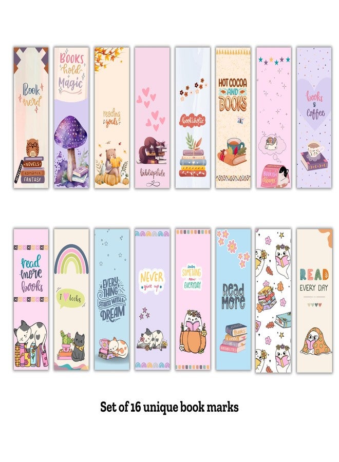 EKDALI Bookmarks Set of 16| 350 GSM Thick Book Marks| Matte Finished NO Repeat Designs Motivational Quotes Theme Bookmark |Size 2 x 6 inches - Image 3