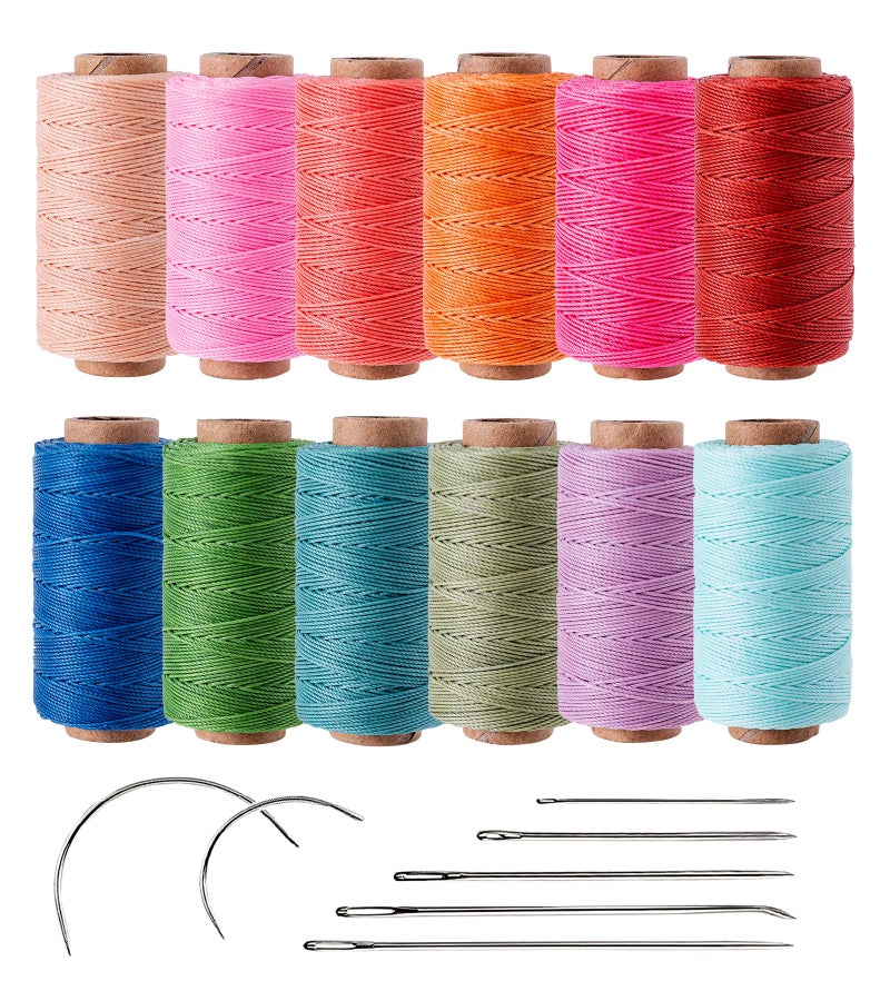 KIVISIN 0.55mm Bonded Round Waxed Polyester Thread 76 Yards Each, 12 Rainbow Color Wax Coated String Thin Cord for Micro Macrame, Bracelets Braided, Leather Sewing, Stitching, Beading and Bookbinding - Image 1