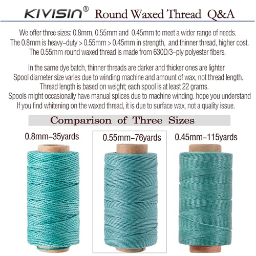 KIVISIN 0.55mm Bonded Round Waxed Polyester Thread 76 Yards Each, 12 Rainbow Color Wax Coated String Thin Cord for Micro Macrame, Bracelets Braided, Leather Sewing, Stitching, Beading and Bookbinding - Image 5