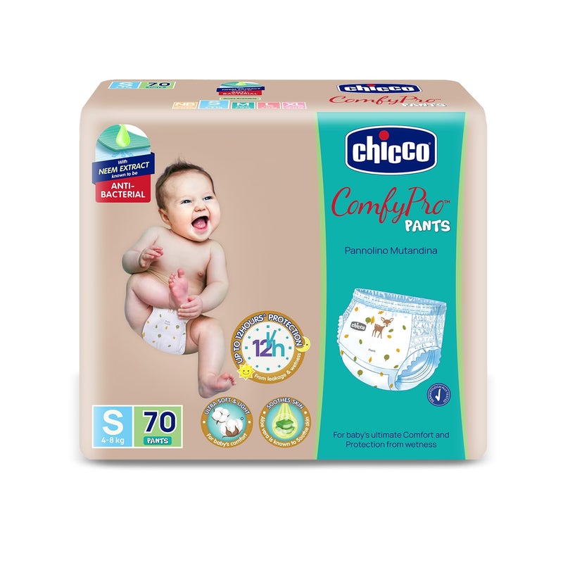 Chicco Comfy-Pro Pant Style Baby Diapers | Anti-bacterial benefits | Ultra Soft & 12hrs protection | Wetness indicator & Disposing Tapes - Small, 70 Count, 4-8 Kg - Image 5