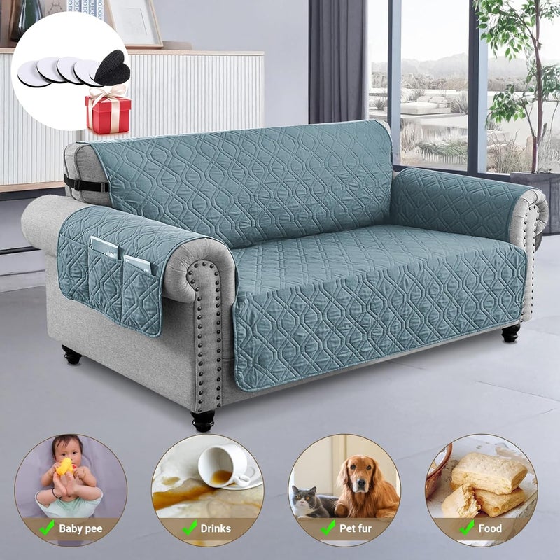 أغطية أريكة LIWEGHT مقاومة للماء غطاء أريكة غير قابل للانزلاق مبطن غطاء أريكة قابل للإزالة للكلاب غطاء حماية الأثاث للحيوانات الأليفة مع حزام قابل للتعديل قابل للغسل (3 مقاعد، أزرق) - Image 2