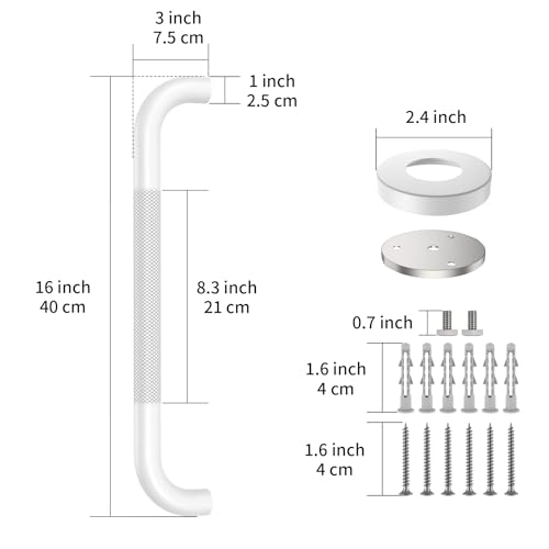 ZUEXT 16 Inch Oil Rubbed White Shower Grab Bar w/Anti Slip Grip, ZUEXT Stainless Steel Bath Grab Bar,Bathroom Balance Bar, Wall Mount Safety Handrail Support, Handicap Injury Elderly Senior Assist Handle - Image 2