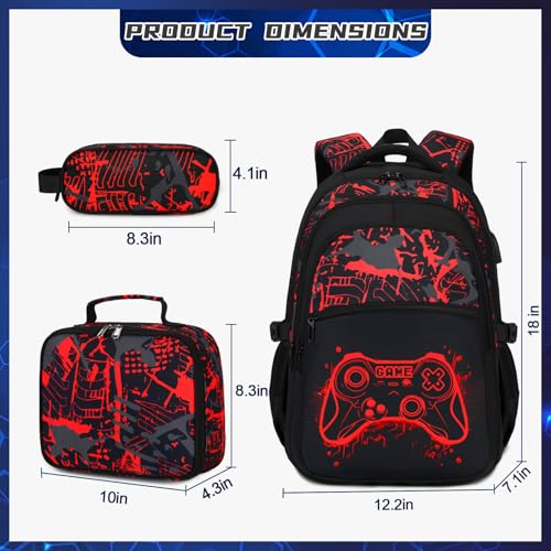 DIGOBAY Boys Backpack for School, 3PCS Cool Luminous Gamer Backpack for Boys with Lunch Box Pencil Case, Kids Backpacks Bookbag for Teen Boy Elementary Middle High School with USB Charging Port - Image 2