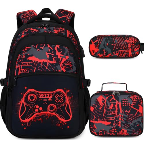 DIGOBAY Boys Backpack for School, 3PCS Cool Luminous Gamer Backpack for Boys with Lunch Box Pencil Case, Kids Backpacks Bookbag for Teen Boy Elementary Middle High School with USB Charging Port - Image 1