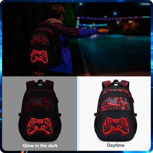 DIGOBAY Boys Backpack for School, 3PCS Cool Luminous Gamer Backpack for Boys with Lunch Box Pencil Case, Kids Backpacks Bookbag for Teen Boy Elementary Middle High School with USB Charging Port - Image 5