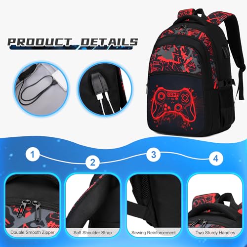 DIGOBAY Boys Backpack for School, 3PCS Cool Luminous Gamer Backpack for Boys with Lunch Box Pencil Case, Kids Backpacks Bookbag for Teen Boy Elementary Middle High School with USB Charging Port - Image 4