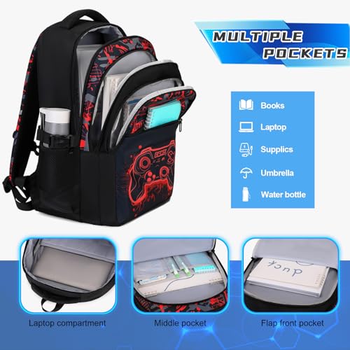 DIGOBAY Boys Backpack for School, 3PCS Cool Luminous Gamer Backpack for Boys with Lunch Box Pencil Case, Kids Backpacks Bookbag for Teen Boy Elementary Middle High School with USB Charging Port - Image 3