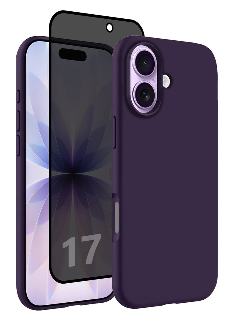 CATANES 2 Packs Silicone Protective Phone Case for iPhone 17 - Soft Anti-Scratch Microfiber Lining Ultra Slim Drop Protection Phone Cover with Privacy Screen Protector - Purple - Image 1