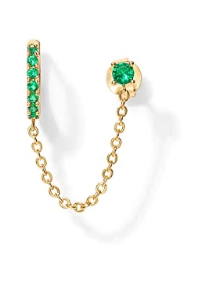 PAVOI 14K Gold Chain Earrings for Women | Double Piercing Dangle Chain Huggie Hoop Earrings | Cubic Zirconia Pearl Stud Ear Cuff Earrings for Women  - Image 3